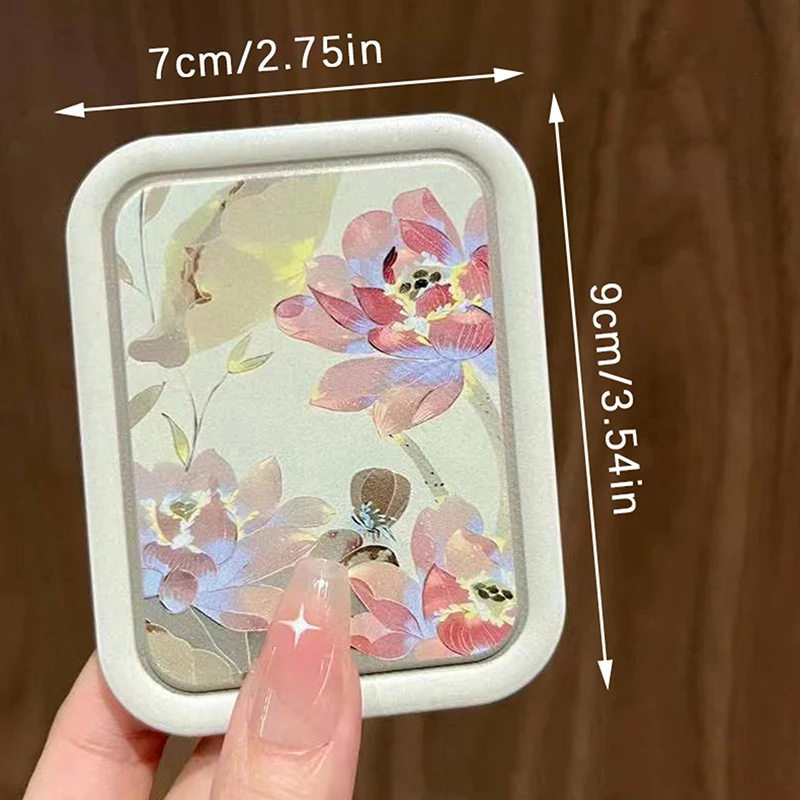 Lotus Flip-Top Folding Makeup Mirror Portable Pocket Mirror Rectangle Cosmetic Mirror With Comb For Women Girls Outdoor