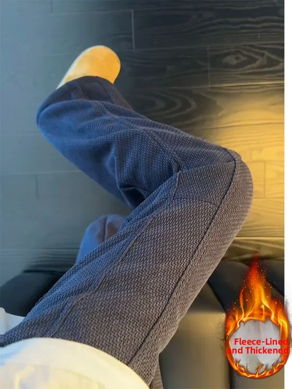 Tall Men's Fce Lined Straight Leg Sweatpants Winter Lazy Sle Patchwork Sports Trousers American Retro Patterned Pants