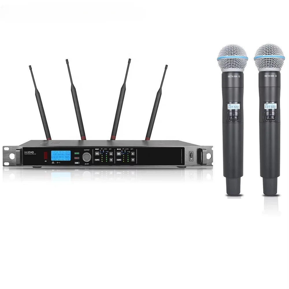 

Профессиональный беспроводной микрофон UHF двухканальный приемник ULXD4D с ручным микрофоном BETA 58A Динамический микрофон