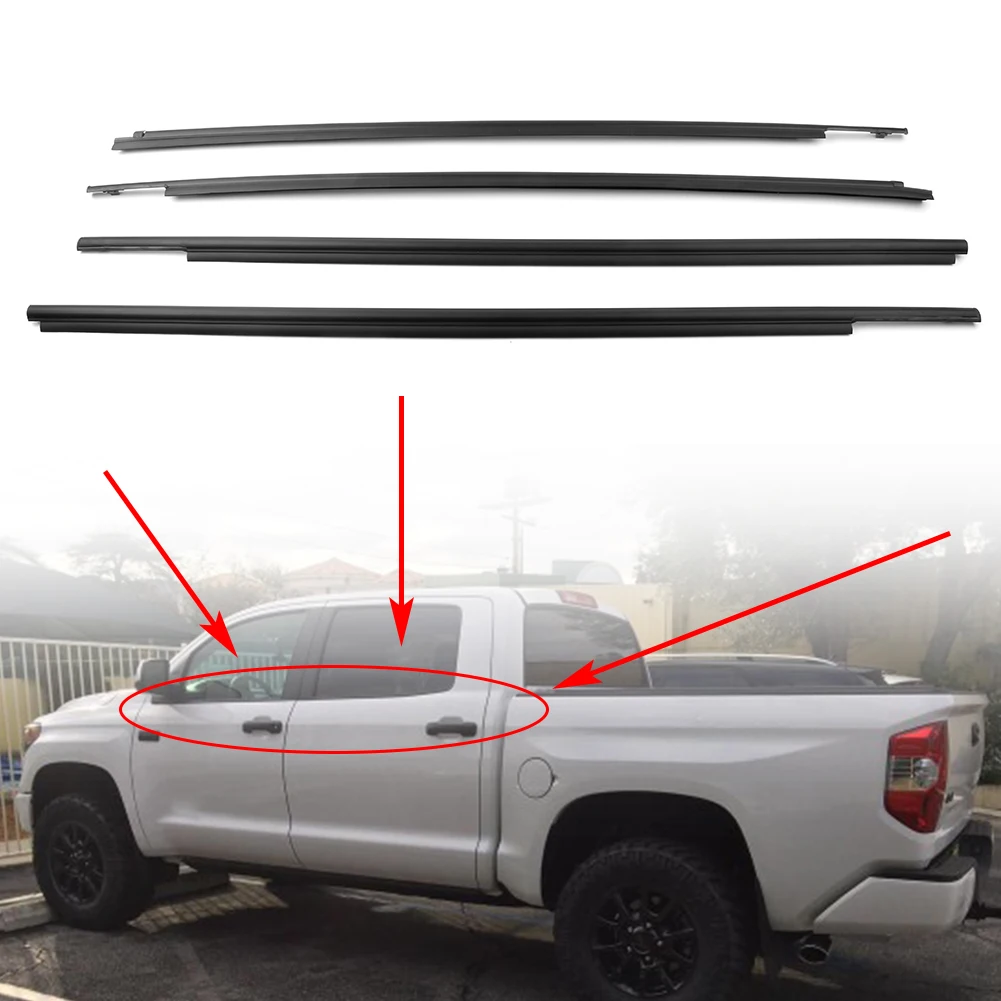 For Toyota Tundra CrewMax 2007-2019 Car Weatherstrip Door Window Seal Belt Molding Trims Front Rear Left Right 4Pcs