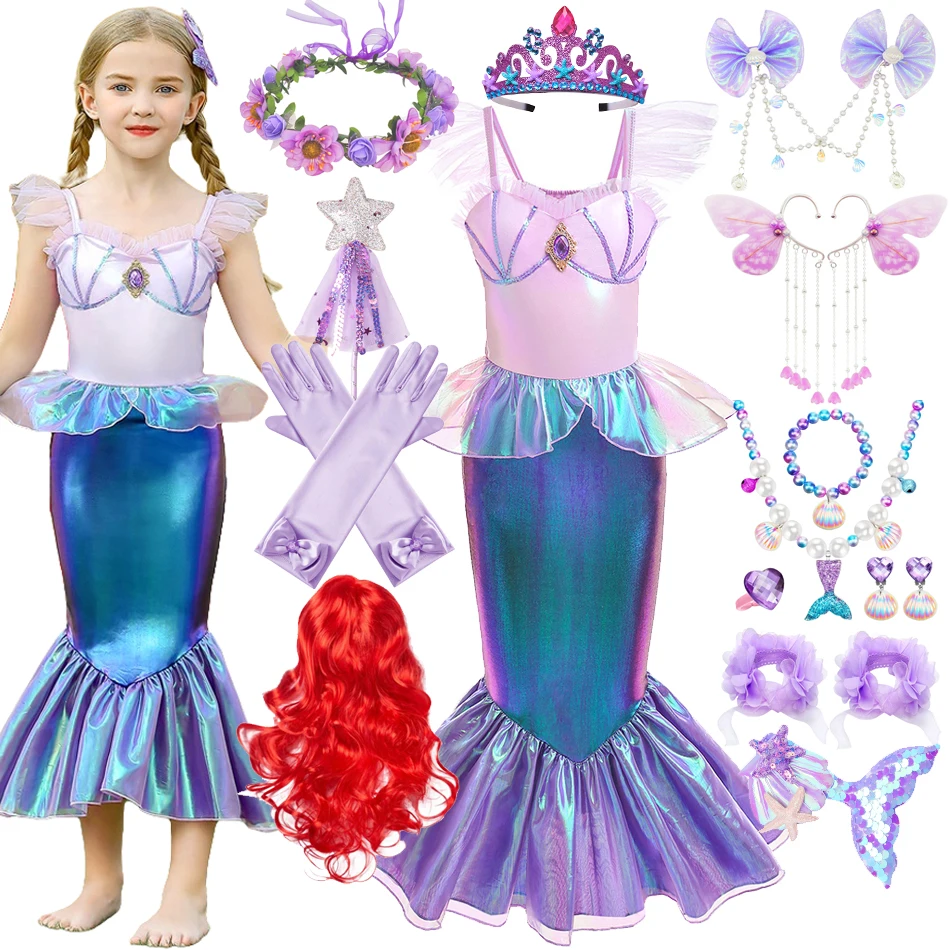 Girls Princess Mermaid Ariel Dress Kids Party Costume Children Summer Christmas Elegant Disguise Little Mermaid Halloween Clothe