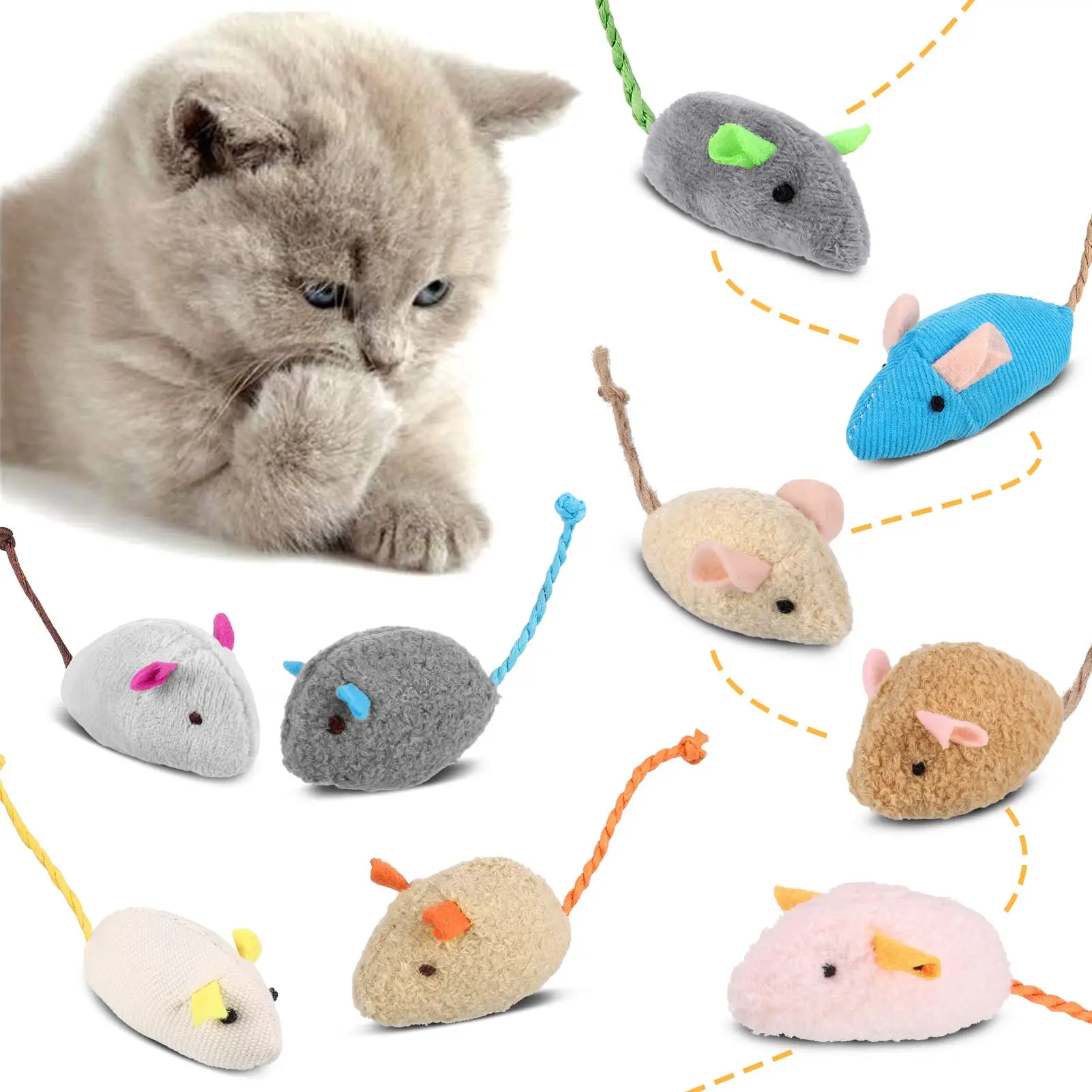 

Catnip Mouse Toys,9 Pcs Catnip Toys for Cats,Mini Pet Chew Small Plush Mouse Cat Toy,Cat Teeth Cleaning,Indoor Interactive Toys