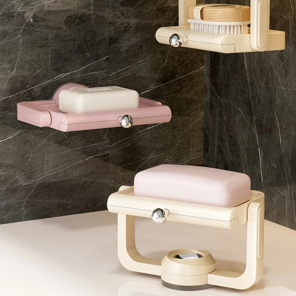 

Cream style Suction Cup Rotating Soap Box Non Perforated Removable Soap Dish Holder Wall Mounted Waterproof Soap Storage Rack