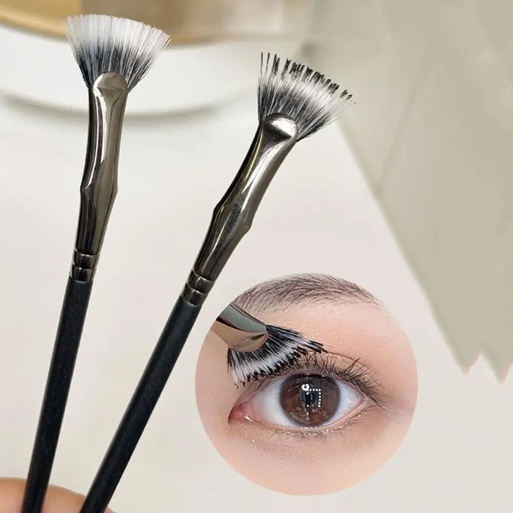 Brosse à cils coudée en forme d'éventail, mascara fin, manche en bois naturel, outil de maquillage, clairement enraciné