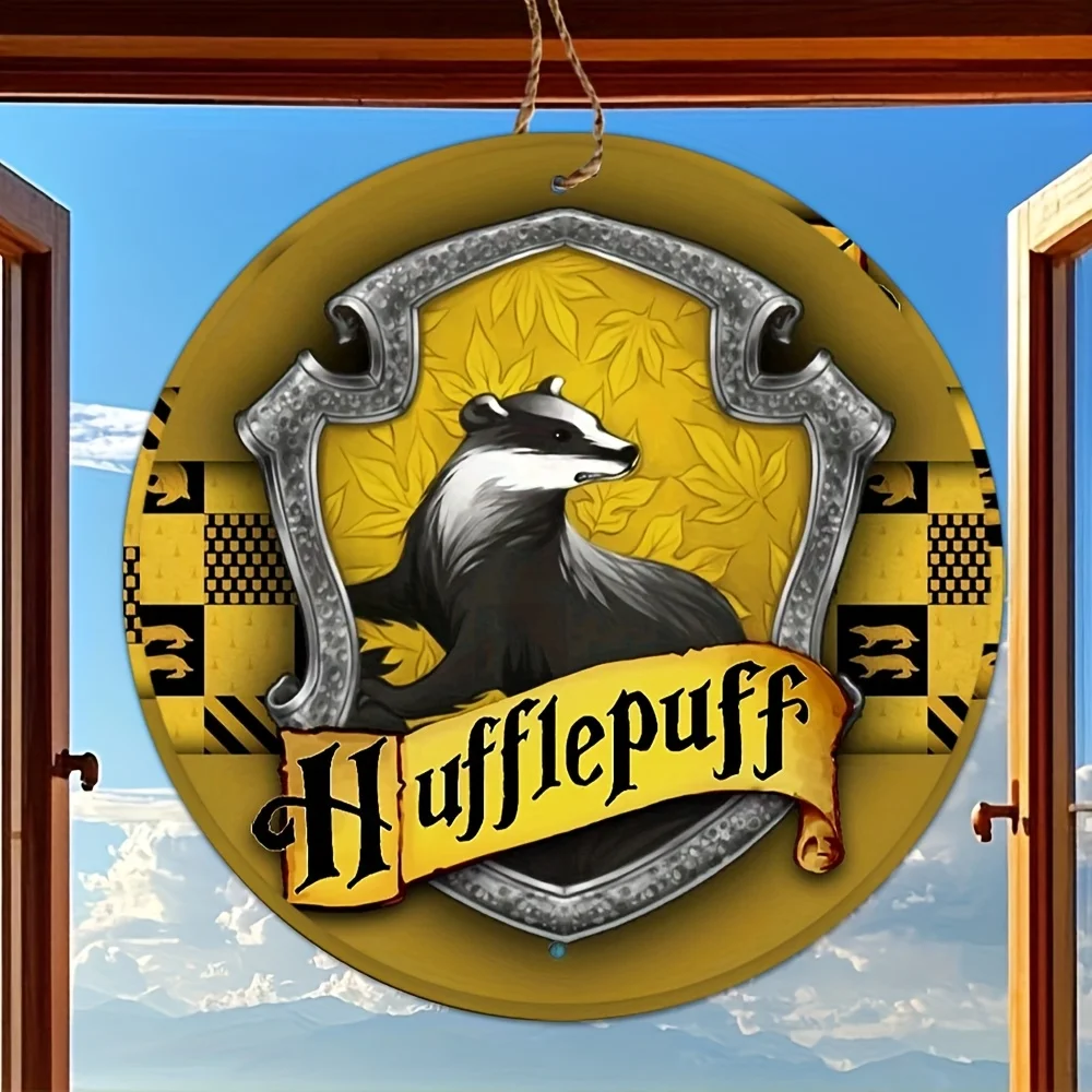 Vintage Warner Bros. Harry Potter Hufflepuff House Crest Metal Wall Art - Placa decorativa redonda de aluminio de 20,32x20,32 cm con Ba
