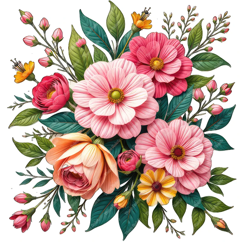 Three Ratels Beautiful colorful flower bouquet wall stickers for home decoration toilet decals