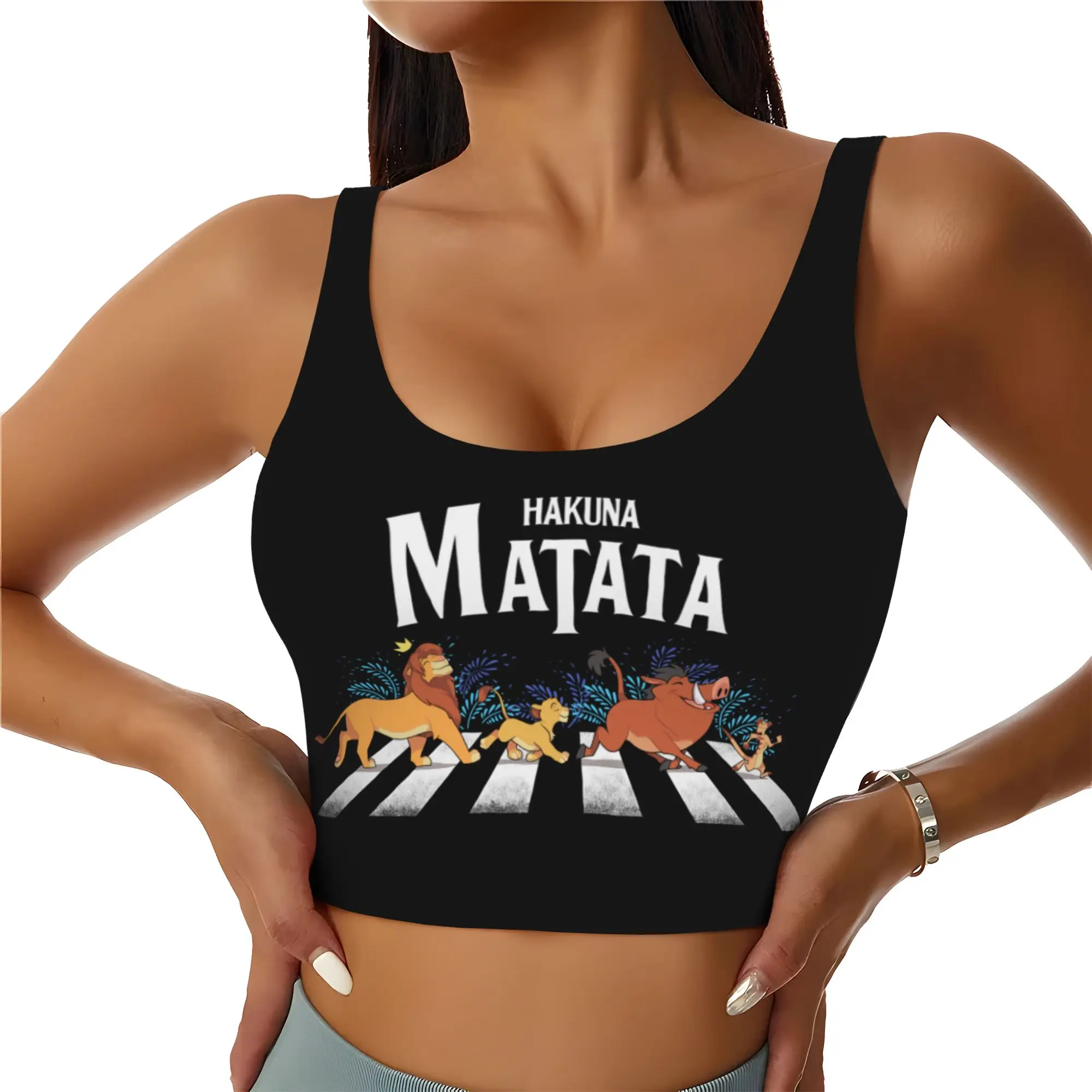 Custom Liones Anime Kinges Workout Crop Tank Tops Women Hakuna Matata Simba Yoga Sports Bras