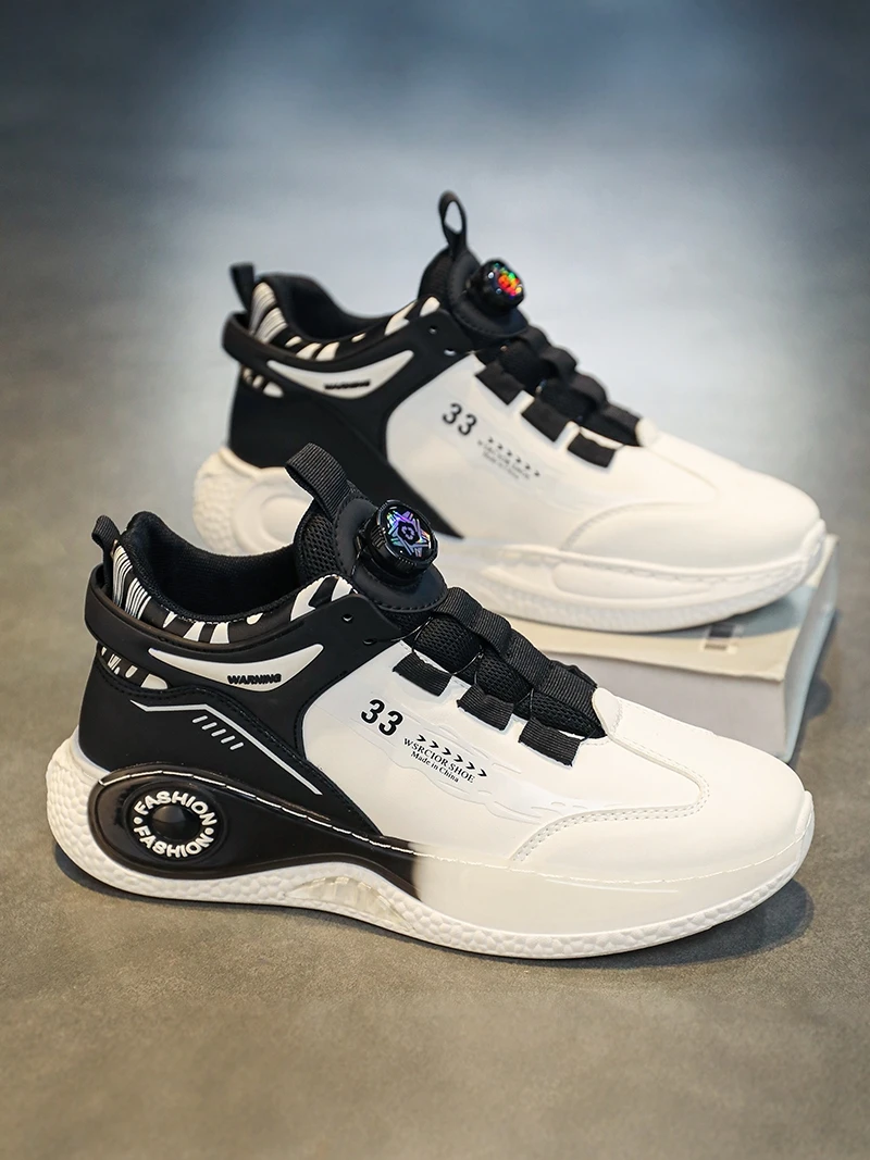 

Men's Sporty Waterproof Anti-slip Shoes with Rotating Button Design for Students Casual Wear Comfortable Low Top Sneakers