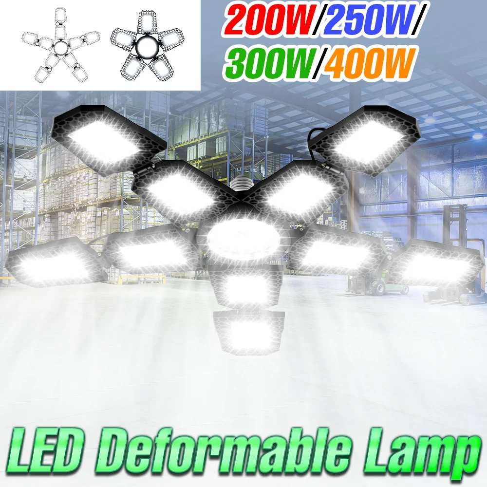 

Светодиодная лампа для гаража 400 Вт, AC100-277V, потолочный светильник E27/E26, деформируемый складной прожектор для дома, склада, мастерской, холодный/теплый белый свет