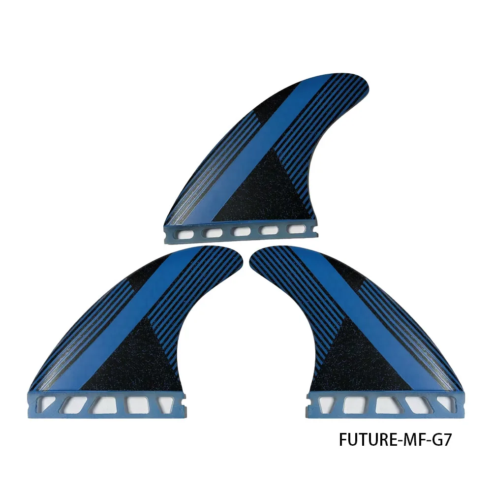 Surf Fins Tri Surfboard Fins  FUTURE MF G7 black blue striped splashed ink style Propeller Fin made of honeycomb fiberglass