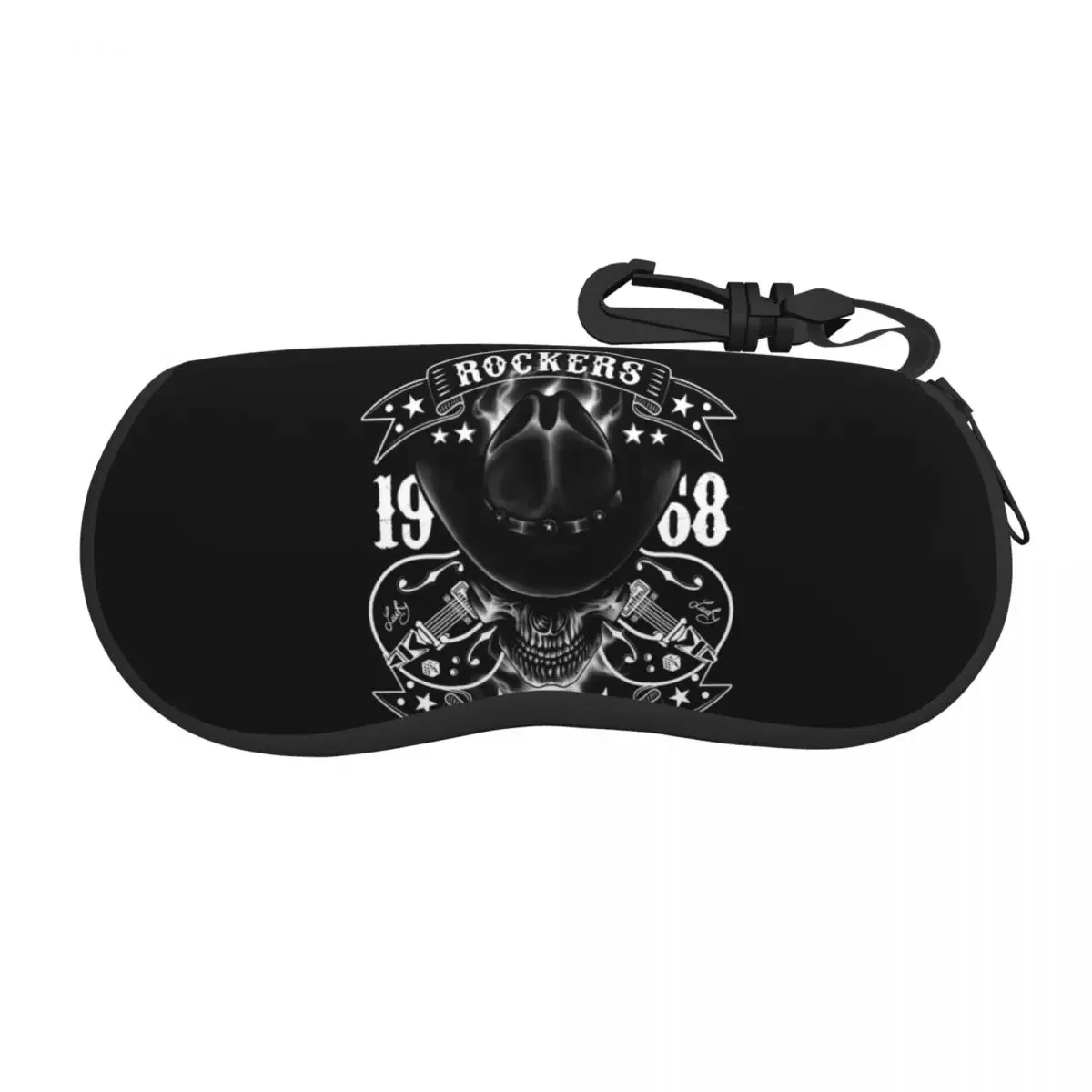 Rockabilly Skull 1968 Rockers Rock N Roll Guitars Bikers Shell Eyeglasses Protector Cases Cool Sunglass Case Glasses Pouch