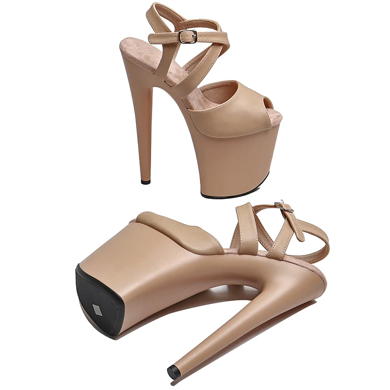 Leecabe 20cm / 8inches Matte PU  Fashion Open Toe High Heel Platform  Ankle Strap Sandals Pole Dance Shoes