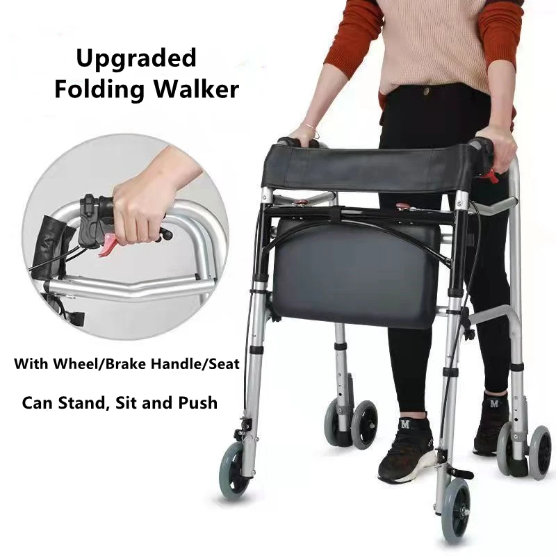 Elderly Foldable Rehabilitation Walker Stick Assist Aluminum Alloy Standing Frame Disabled Rollator Mobility Training Tool