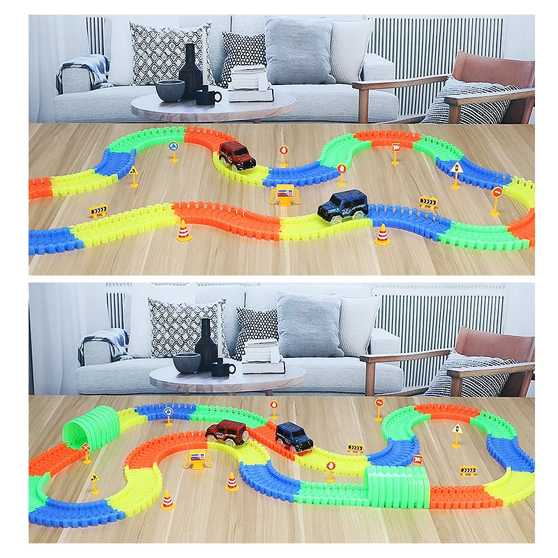 320 Stuks Plastic Racebaan Gloeiende Racebanen Diy Assemblage Flexibele Racebocht Railbaan Auto Speelgoed Voor Kinderen Geschenken