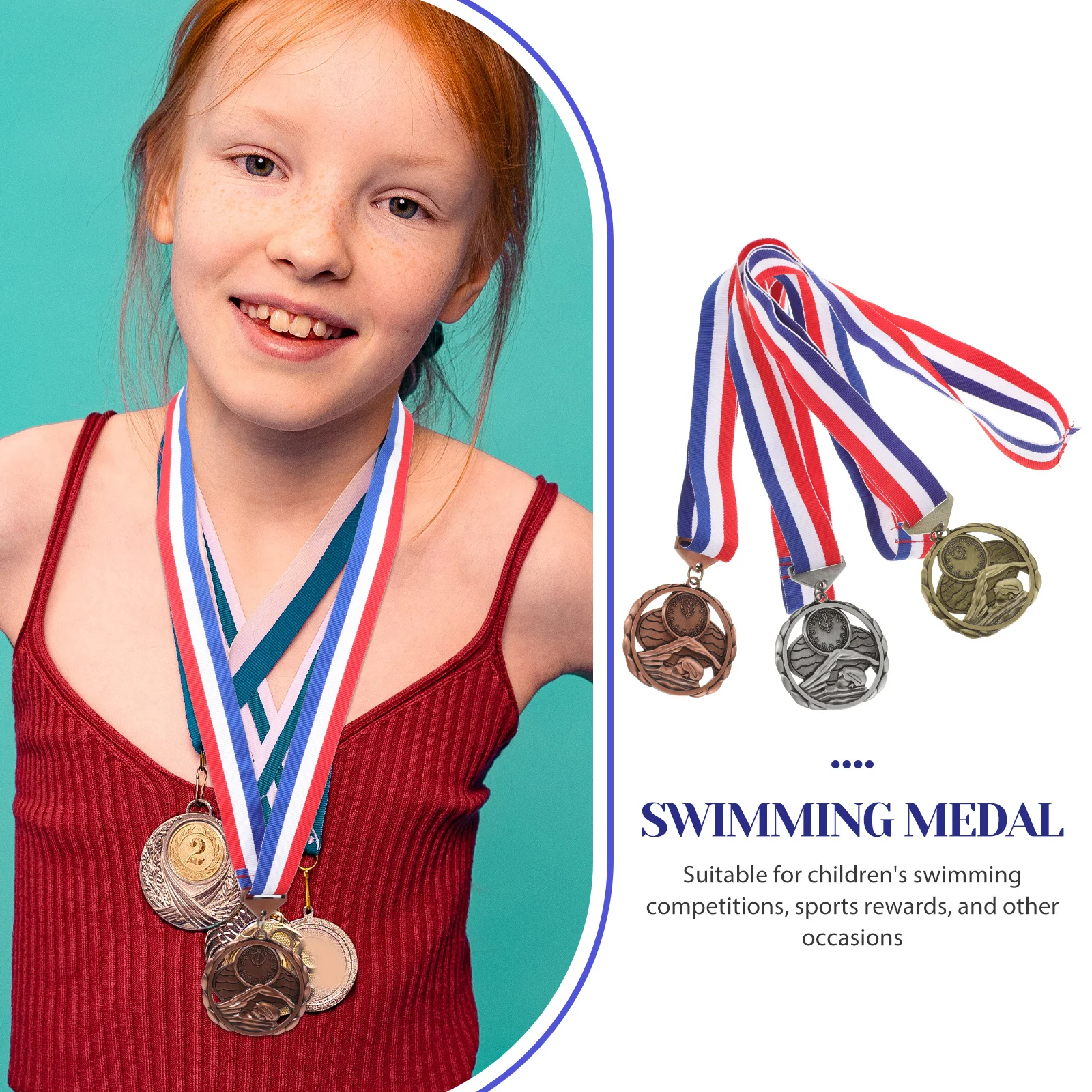 

Hanging Medal Set 3Pcs with Lanyard Award Trophy for Sports Competition Swimming Race Party Event Metal Awards Accessories