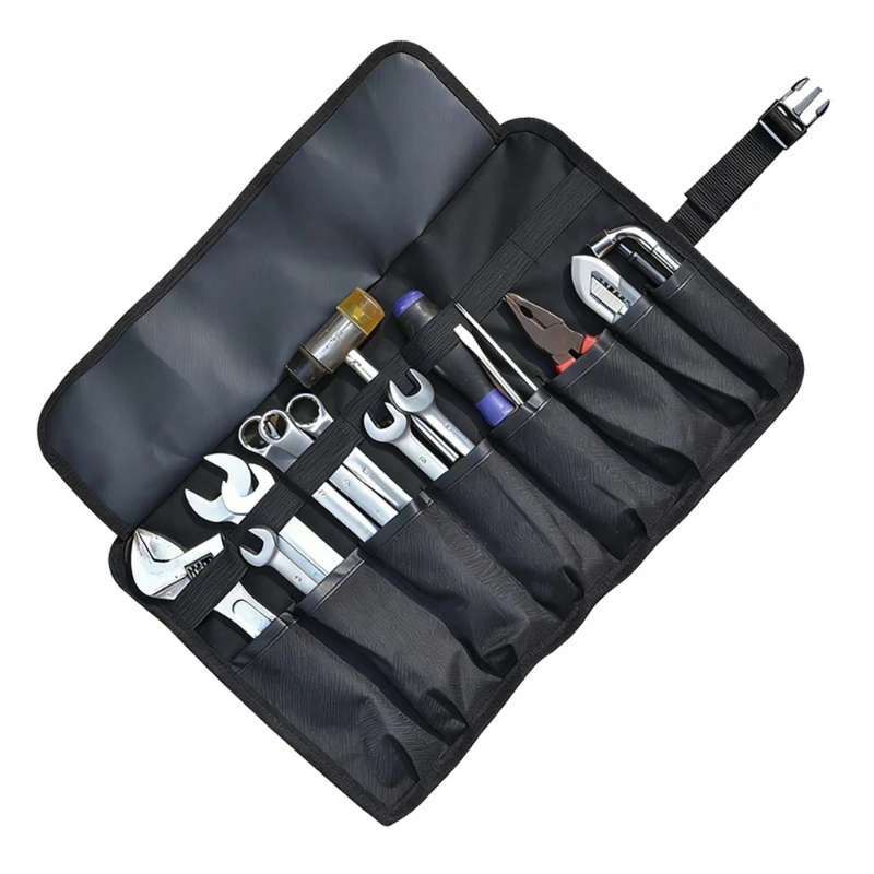 Tool Roll Storage Bag Multi Pocket 600D Cloth with Elastic Holders and Closure Band for Repair Gear Carry M4YD