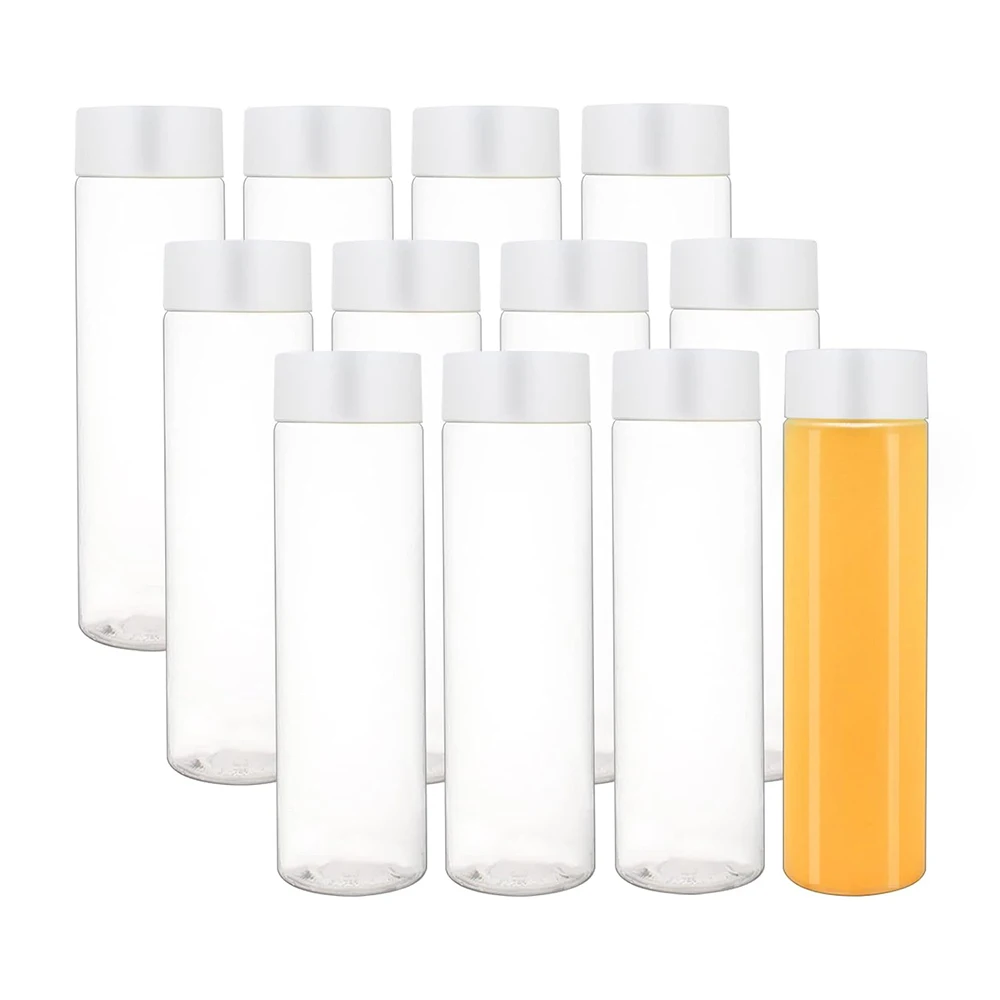 13.6 OZ (400 ml) Clear PET Plastic Juice Bottles With White Caps-Plastic Smoothie Bottles-Reusable Bulk Beverage Containers