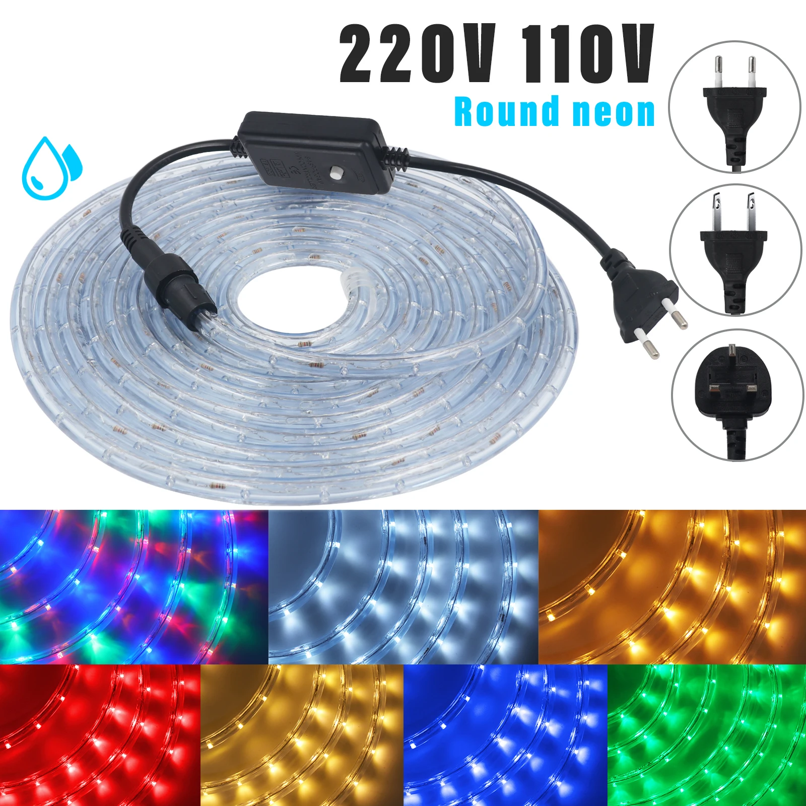 

AC 110V 220V Flexible Round Neon LED Light Strips 360 Degree Outdoor Lighting White Red Blue Green Yellow RGB Tape For Christmas