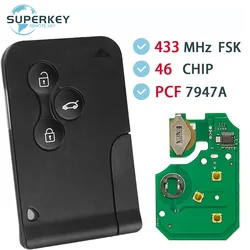 3 Button Replacement Remote Control Card Car Key For Renault Megane II Scenic II 2003-2008 PCF7947A 433Mhz 46 Chip