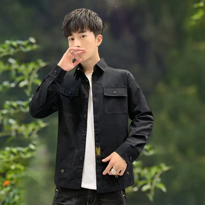 

Мужская модная повседневная куртка свободного кроя из чистого хлопка с длинным рукавом для работы и активного отдыха, весна 2026, утолщенная, стандартного кроя
