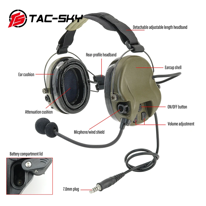 

TS TAC-SKY Airsoft Hunting and Shooting Tactical Headset, Electronic Hearing Protection Silicone Earmuffs