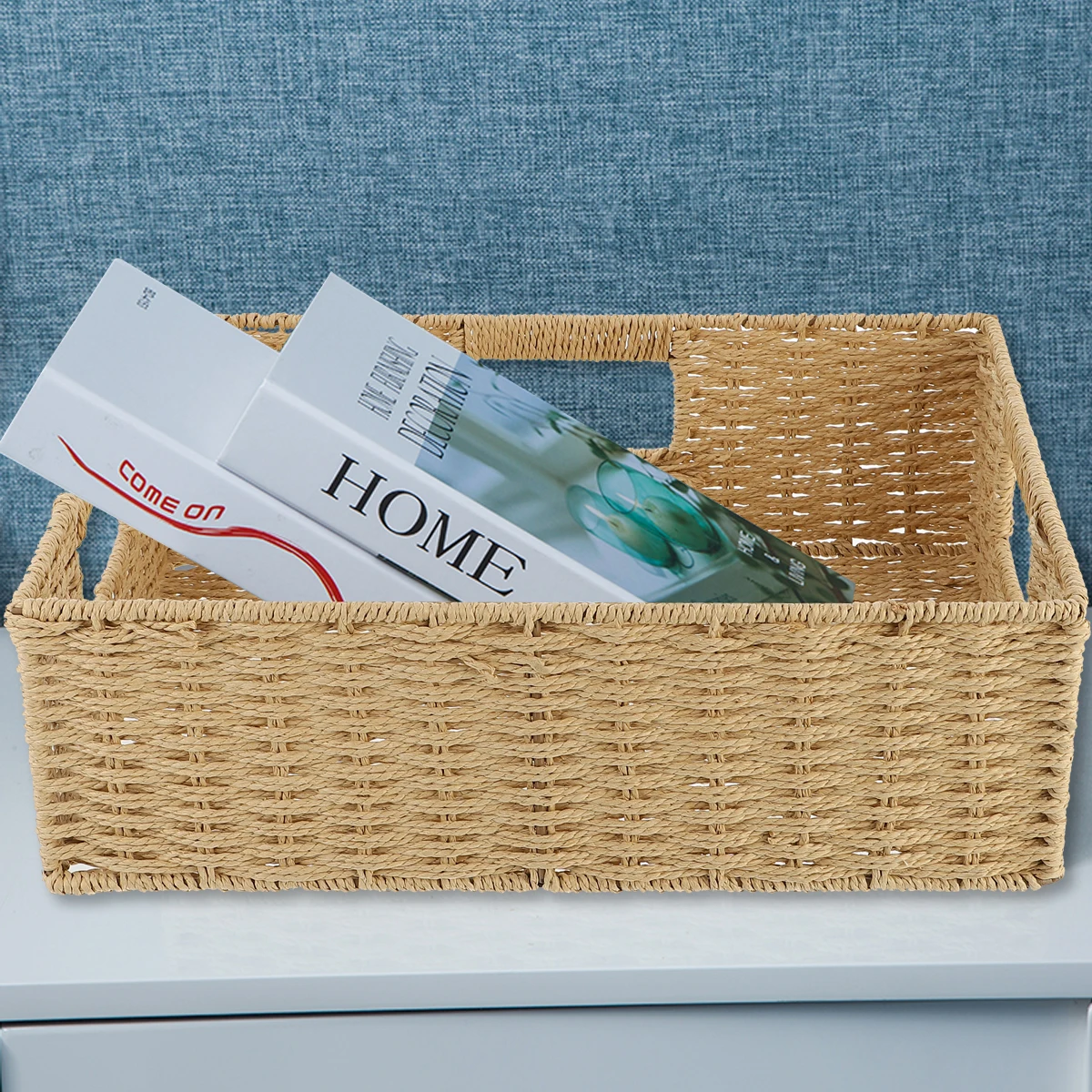 

Portable Storage Basket Woven Rattan Laundry Tray Decorative French Lattice Home Organization Container Storage Bucket