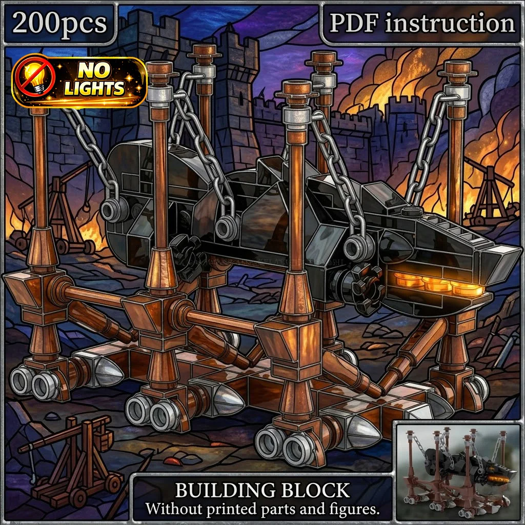 

Модель-конструктор MOC: Средневековая осадочная тележка-бattering ram из фильма «Кольца» с цепной системой для штурма замка