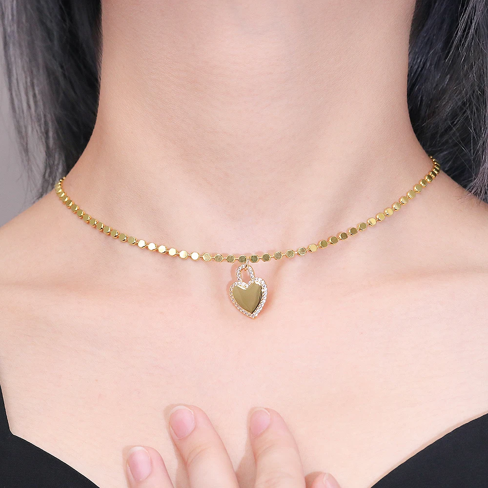 Enchanting Charming New Simple Heart Necklace - Gold Plated, White Zircon. Enhance Your Beauty with This Gem