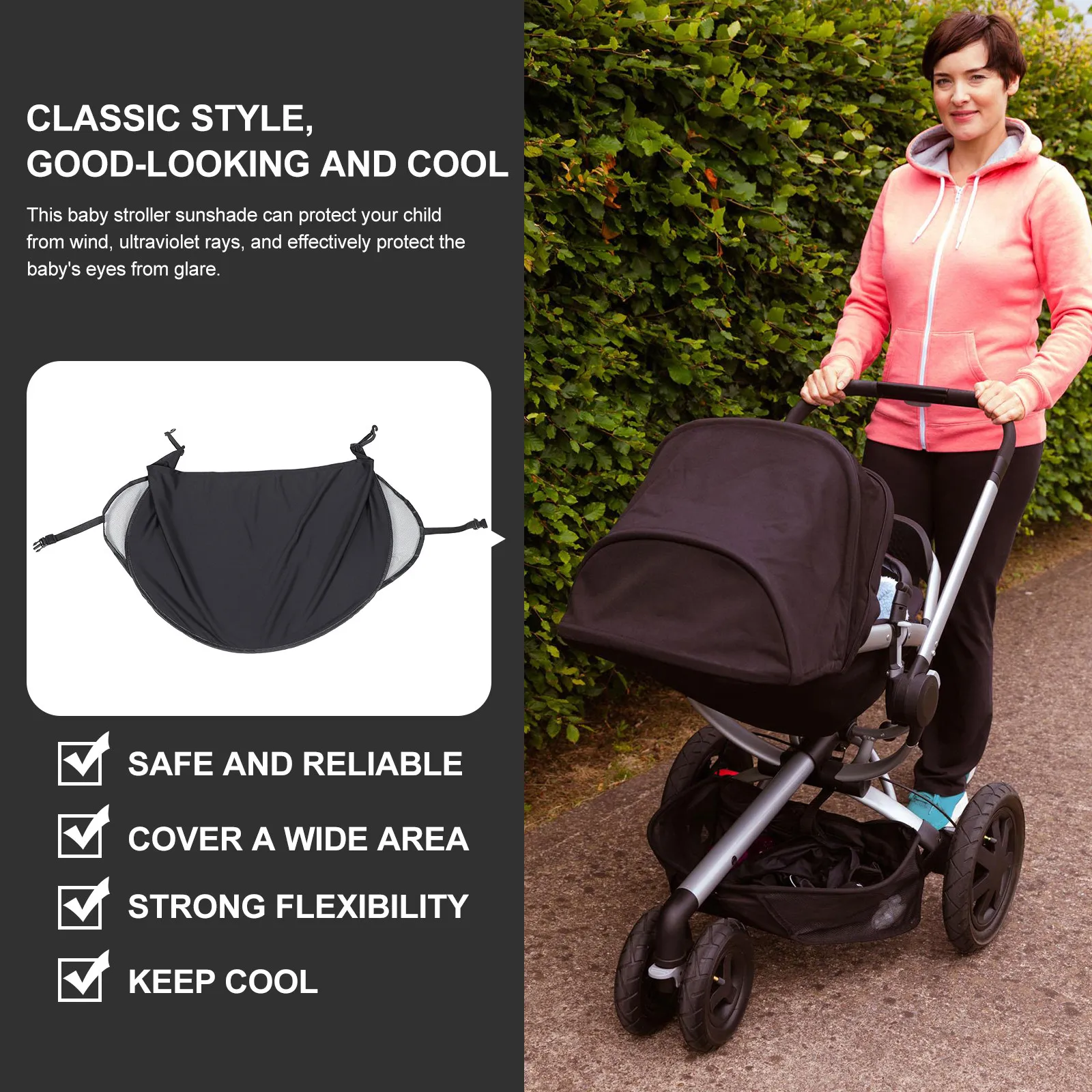 

Stroller Sunshade Baby Stroller Canopy Lengthened Design Wide Protection Easy Installation Outdoor Use Baby Sunshade Cover