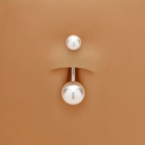 1pc Elegant Double-Headed Faux Pearl Belly Button Ring Vintage Style Stainless Steel Navel Piercing Jewelry for Daily Wear Party