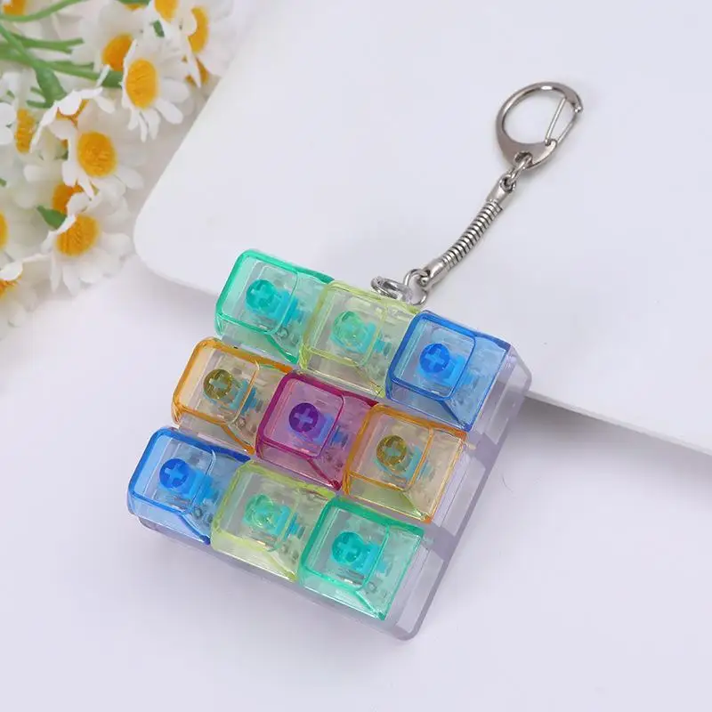 9-Key Mini Fidget Keyboard Keychain Colorful Transparent Clickable Buttons For Stress Relief Office School Daily Use