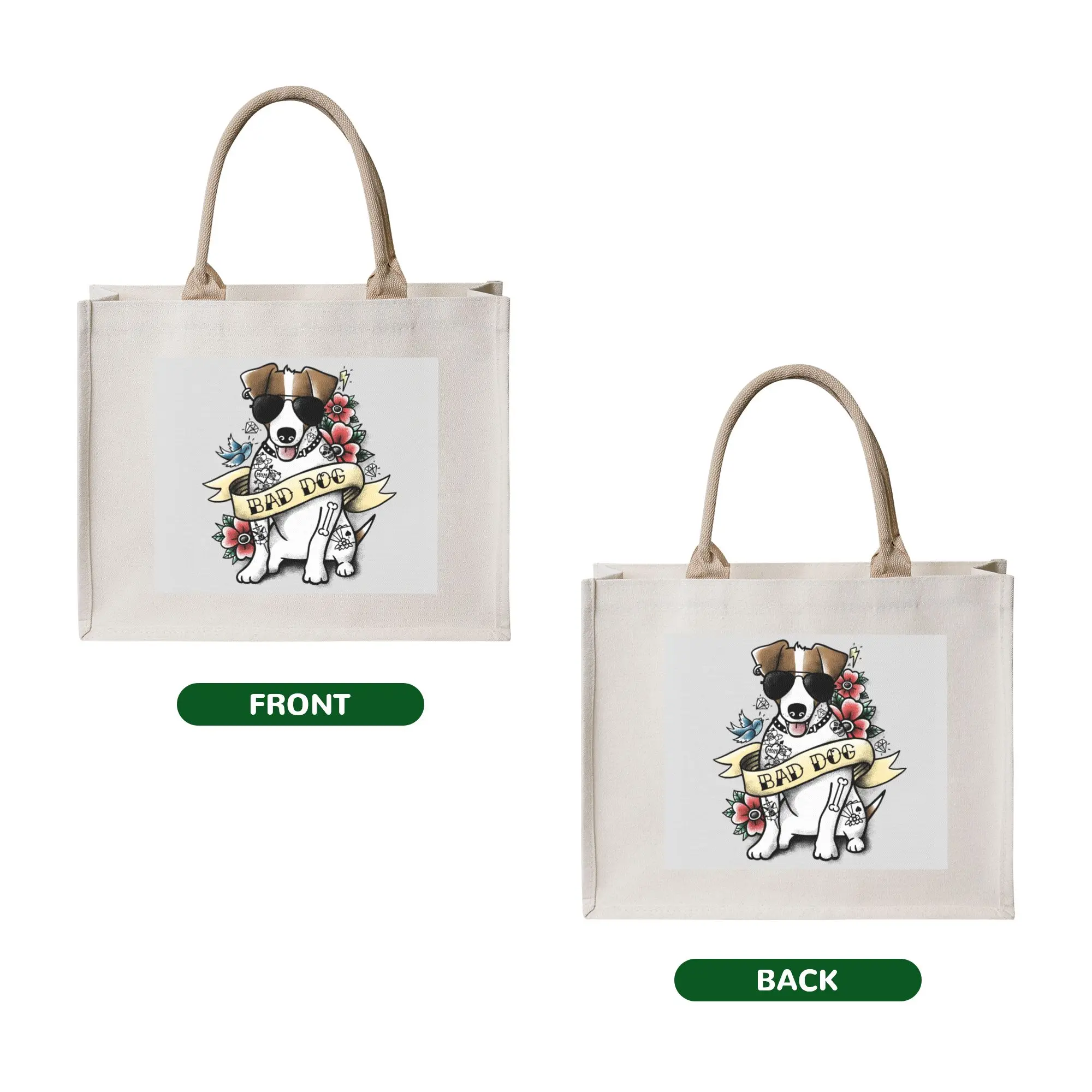 Reusable Bad Dog Jack Russell Terrier Tattoo Shopping Bag Women Tote Bag Portable Puppy Dog Lover Groceries Shopper Bags