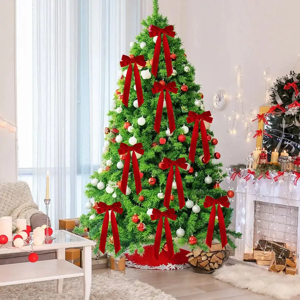 12 buah pita beludru merah untuk dekorasi pohon Natal untuk hadiah karangan bunga gantung Natal kerajinan DIY perayaan musim dingin