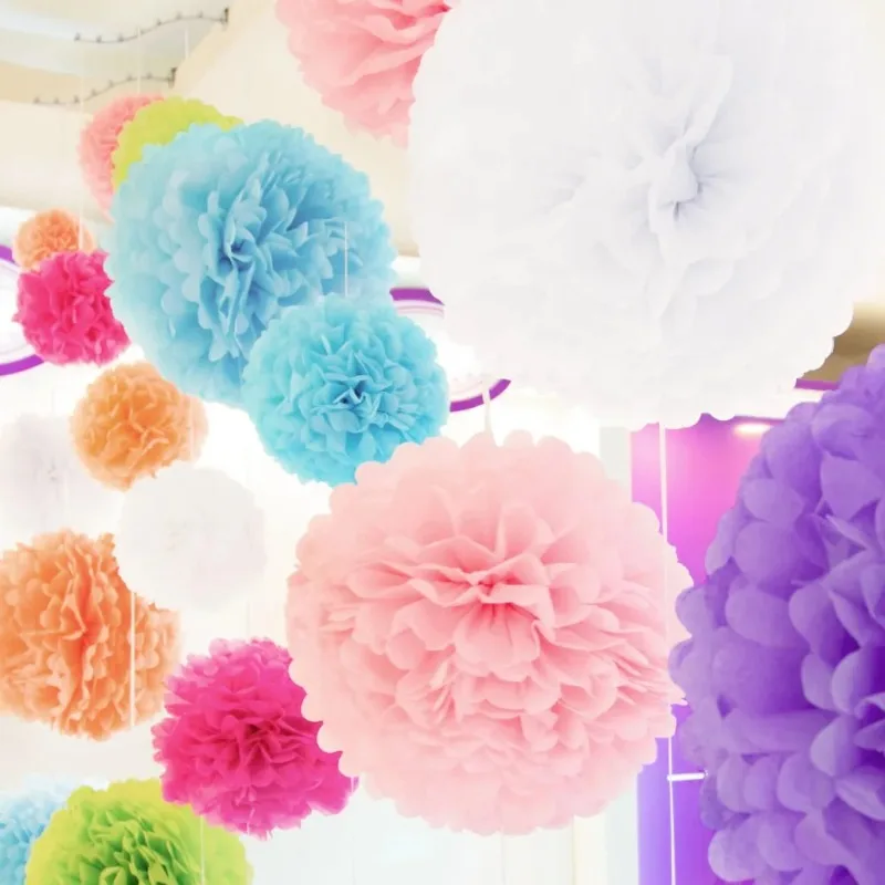 1pcs 8inch (20cm) pompon Tissue Paper Pom Poms Flower Kissing Balls Home Decoration Festive Party Supplies Wedding Favors ball