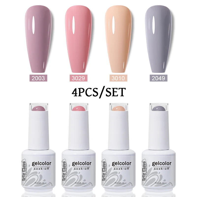 مجموعة طلاء أظافر جل ملونة مكونة من 4 قطع من Arte Clavo - أبيض وأسود وأحمر ووردي لامع شبه دائمًا طقم أظافر ورنيش فني للأظافر #2