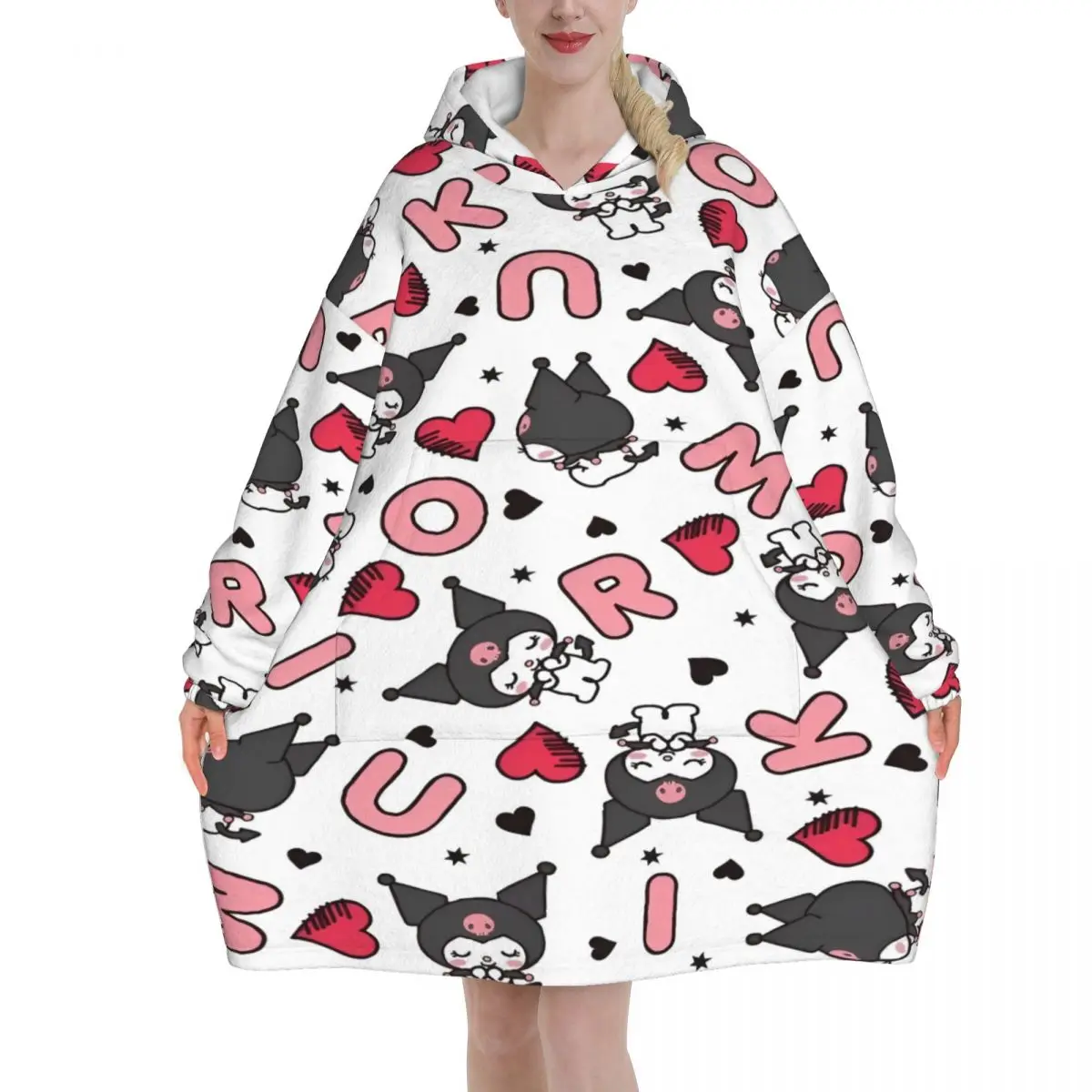 

Kuromis Cartoon Cute Oversized Blanket Hoodie Sweatshirt Long Fleece Hooded Wearable Blanket with Large Pocket for Women Men