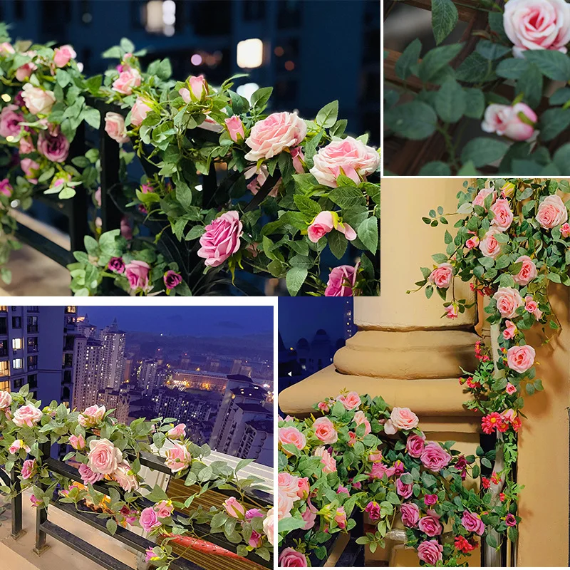 Artificial Flowers Roses Vines 68.89in Silk Wedding Party Garden Living Room Indoor Balcony Air Conditioning Pipe Decoration