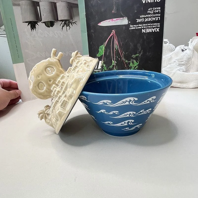 Pieces Ghost Island Ceramic Noodles Bowl Large Capacity Instant Bowl Cartoon Creative Fruit Salad Rice Bowl Soup Dinnerware Gift