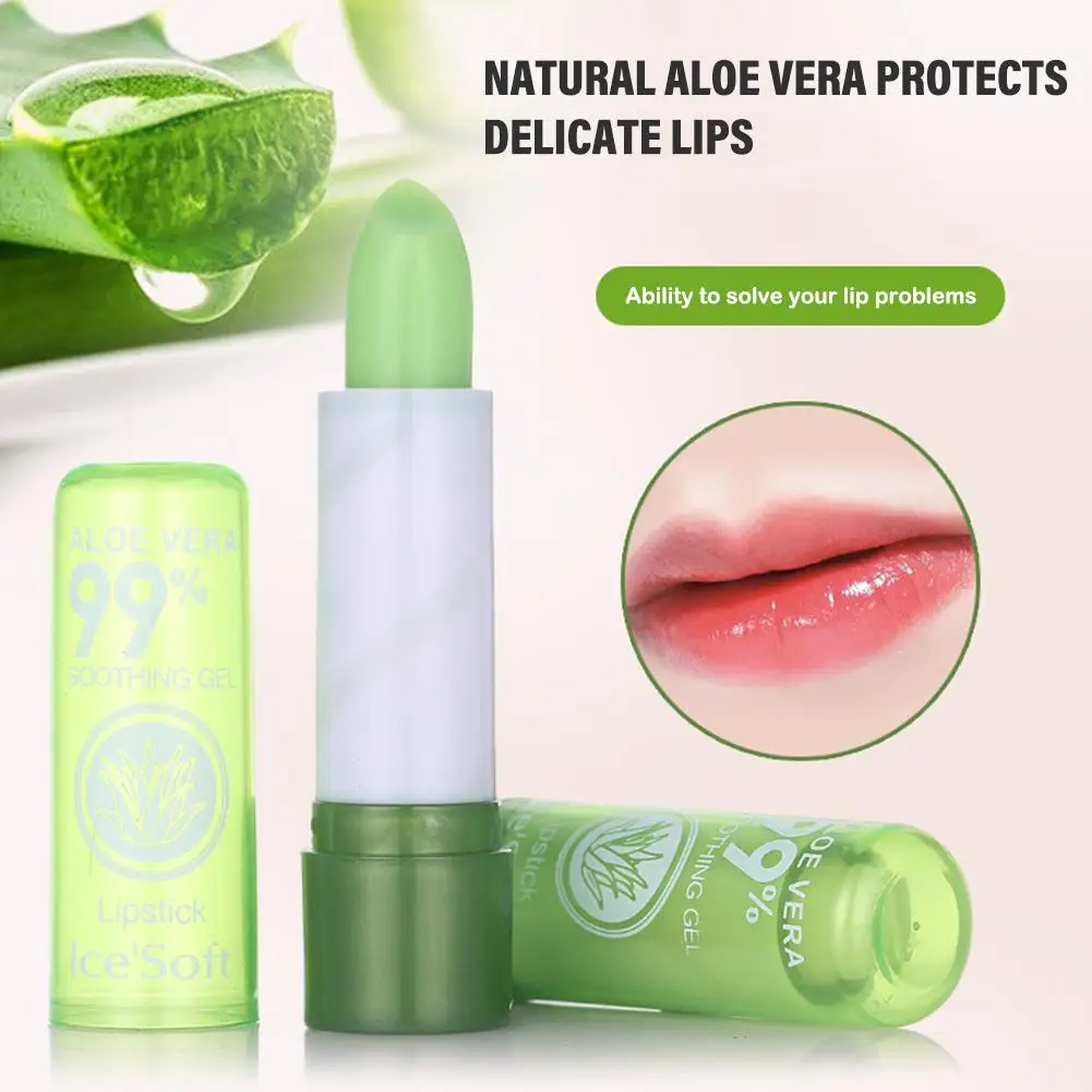 Batom hidratante de aloe vera, 2 peças, mudança de temperatura, bálsamo labial, nutritivo duradouro, cuidados com os lábios, anti-secagem, esfoliante