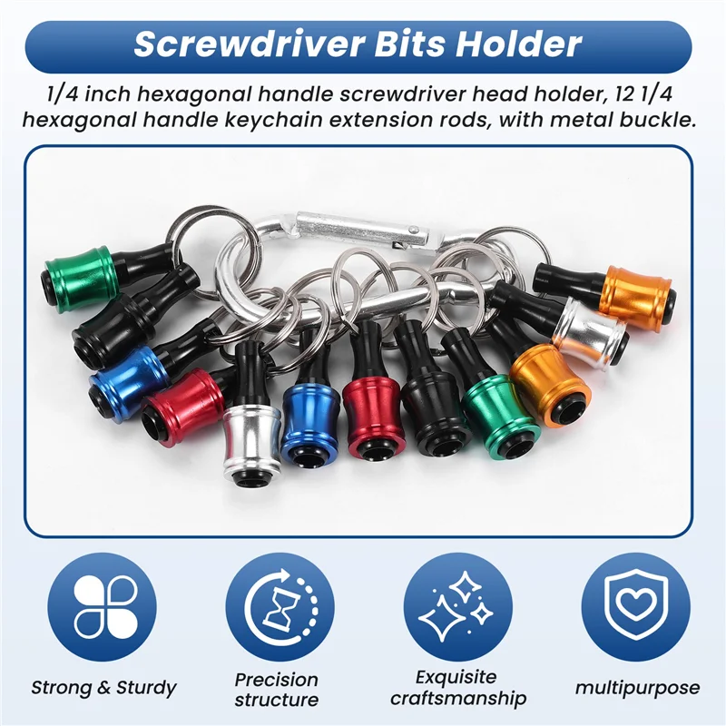 

PZHI-12PCS 1/4Inch Hex Shank Screwdriver Bits Holder Extension Bar Keychain Screw Adapter Drill Bits Holder (6 Colors)