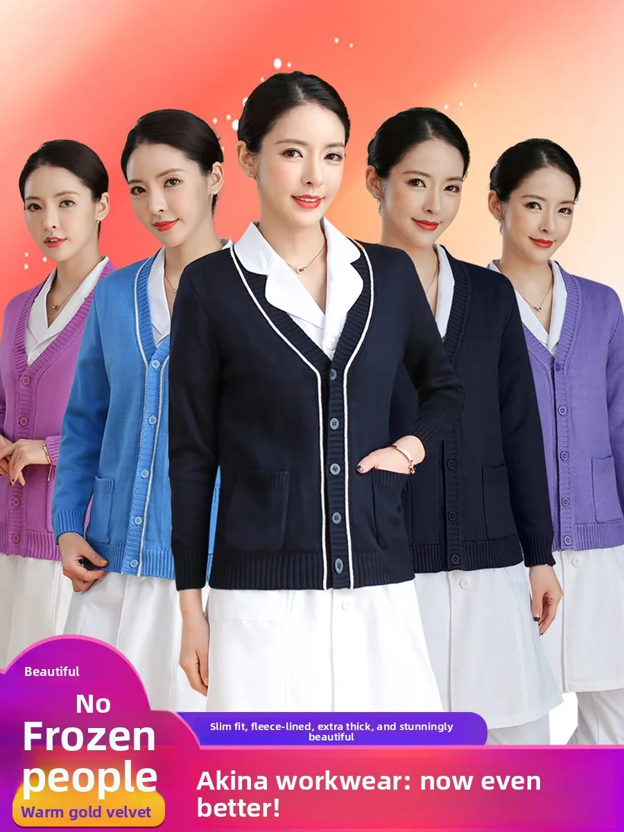 

Thiened Fce Nursing Sweater Women's Knitted Open Cardigan Thin Sle Hospital Work orm Men's Night ift Outerwear