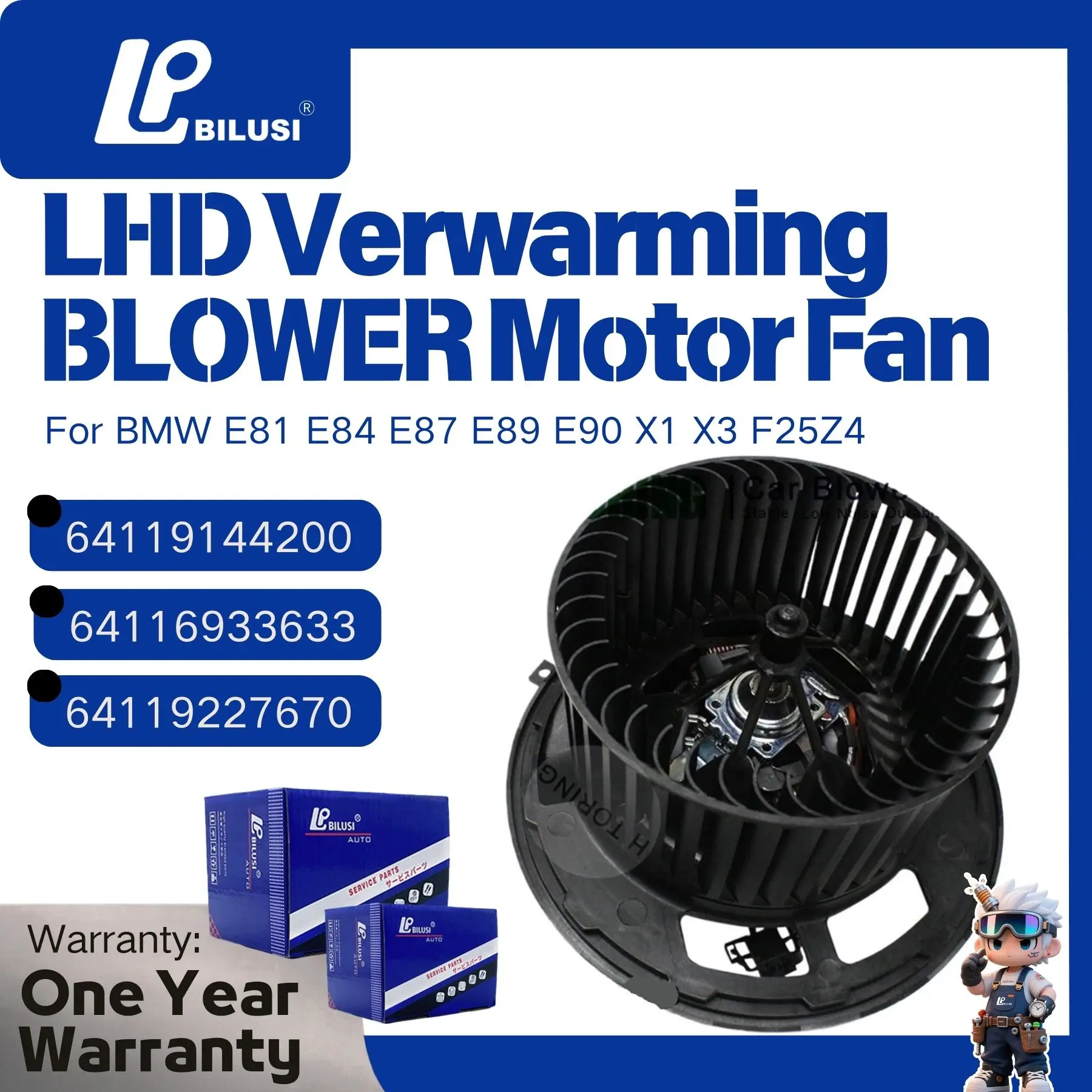 

BILUSI For BMW E81 E84 E87 E89 E90 X1 X3 F25Z4 BILUSI A/C Heater Blower Motor Fan 64119144200 64116933633 64119227670