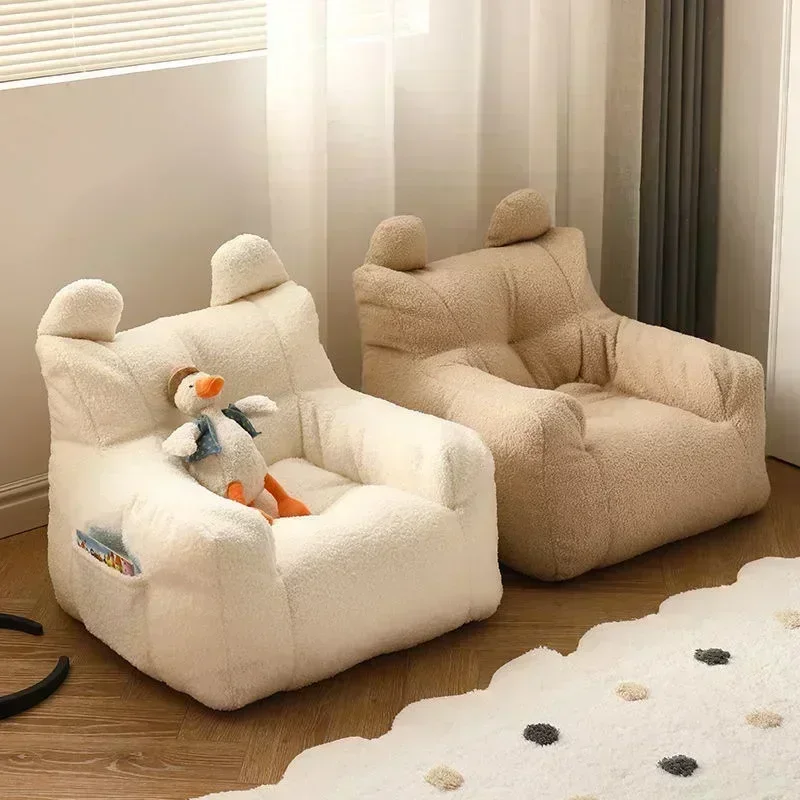 

Wool Fabric Small Cotton and Linen Lamb's Sofa Chair Cute Children's Baby Sofa Lazy Reading Sofa Removable and Washable