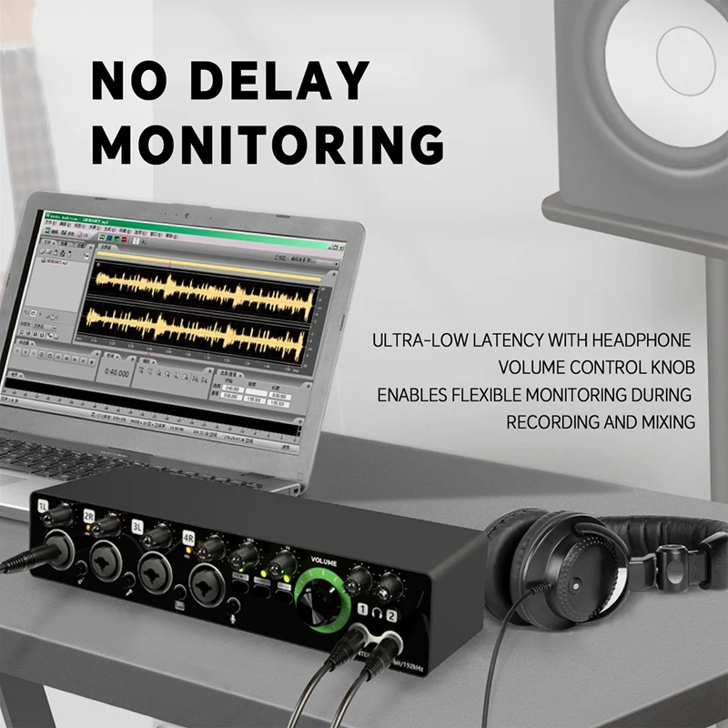 A99E-GAX-MD44 Professional Microphone Sound Card 24Bit 192Khz 4 Way Audio Interface For Podcast Recording Music Instrument