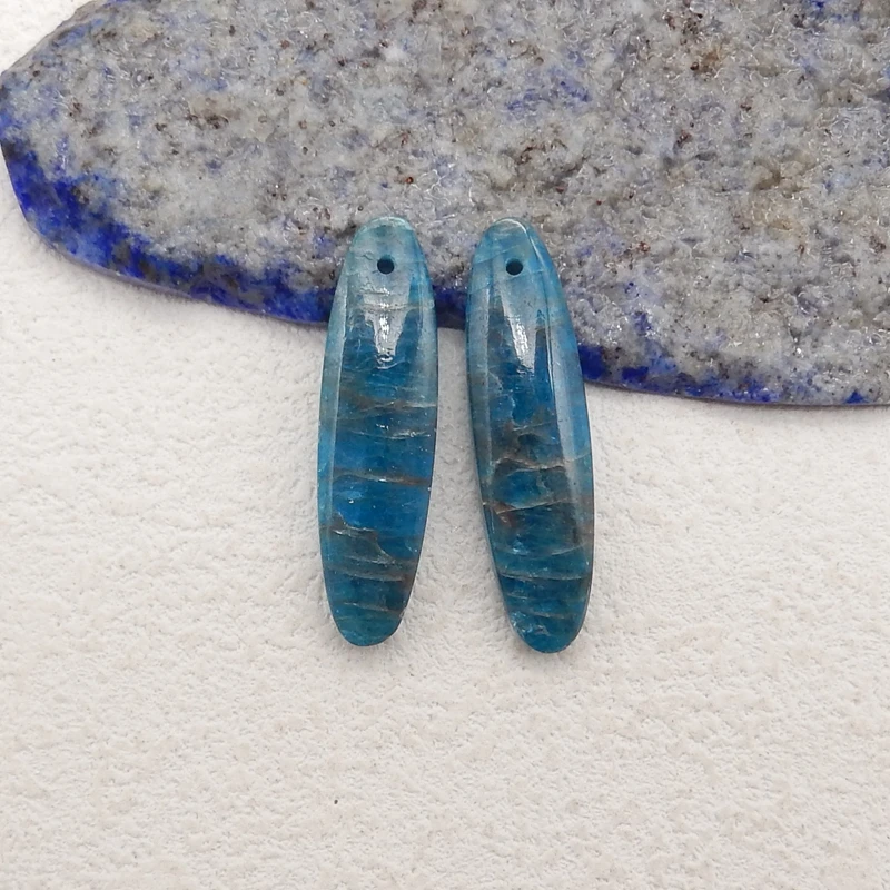 Natural Stone Blue Apatite Crystal Oval Shape Fashion Jewelry Earring Bead Accessories For Women 30x9x4mm 5g