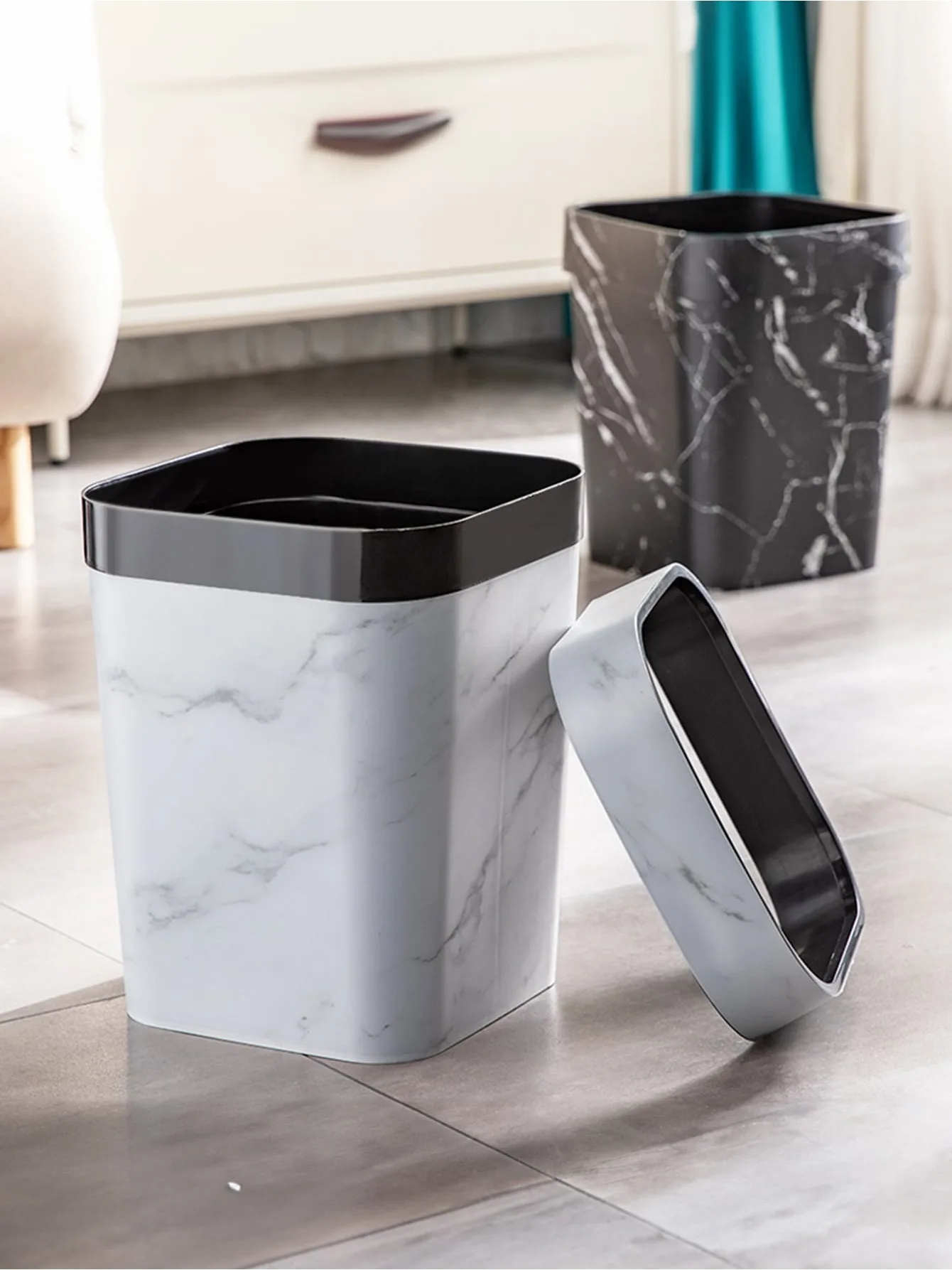 Marble Pattern Garbage Bin, European Style Creative Living Room, Bedroom, Garbage Toilet, Bathroom, Light Luxury