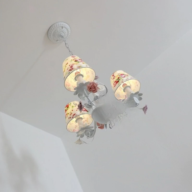 French pastoral flower bedroom chandelier, living room warm princess style girl room rose dining room dopamine lamp