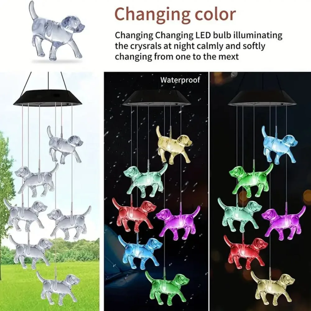 LED Solar Wind Chime cute dogWind Chime Light Color change impermeabile Hanging Solar Light per giardino di casa, decorazione esterna