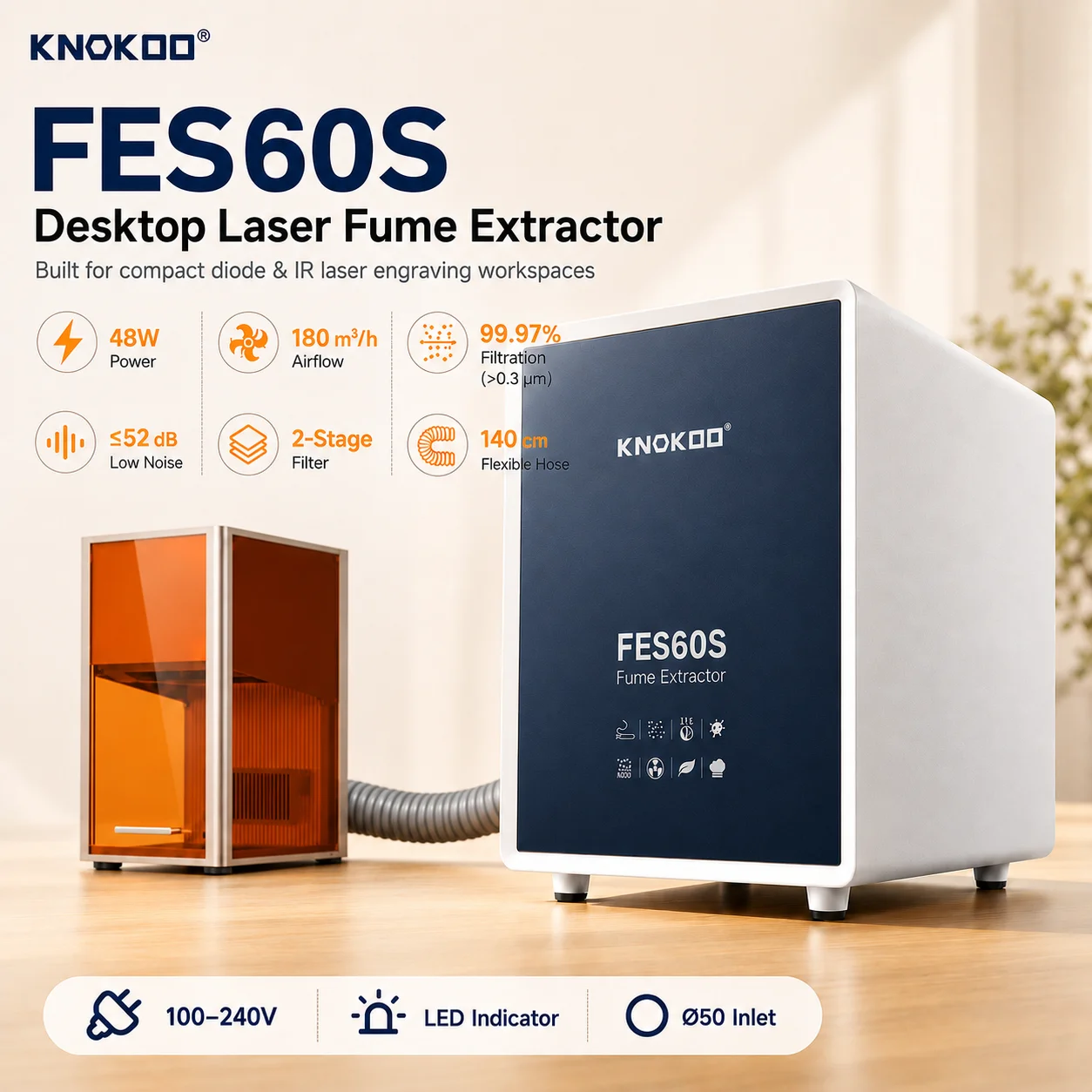 Mini Desktop Laser Fume Extractor 60mm Hose Smoke Purifier for 5W 10W Portable Laser Engraving Machine