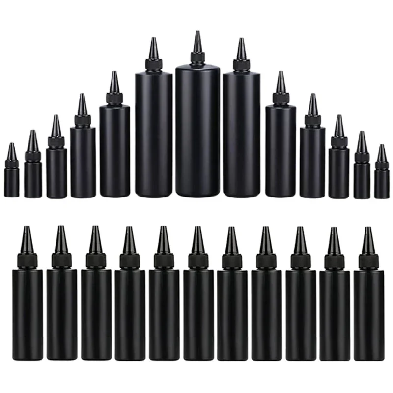 50Pcs Empty Plastic Black Soft Bottles W/ Child Protective Caps 30-500ml HDPE Opaque Uv Glue Vial Refillable Paint Ink Container